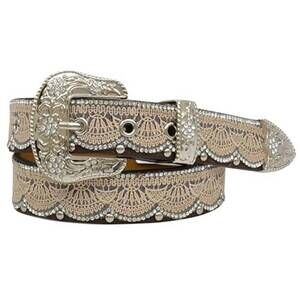 NEW ANGEL RANCH girls lace overlay leather belt in black